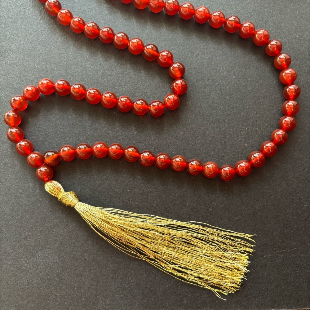 AAA Carnelian Mala Necklace Gold Tassel | 34 IN | 8MM Beads - Picture 5 of 8
